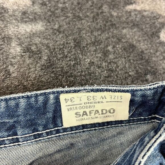 Diesel Safado Slim-Straight Blue Denim Distressed Jeans Button Fly 33X34(35X34.5 - Picture 3 of 15